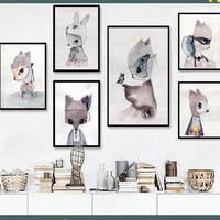 home decor nordic canvas painting wall art diy rabbit fox mrs women animal abstract print kid girl bedroom hotel backdrop supply