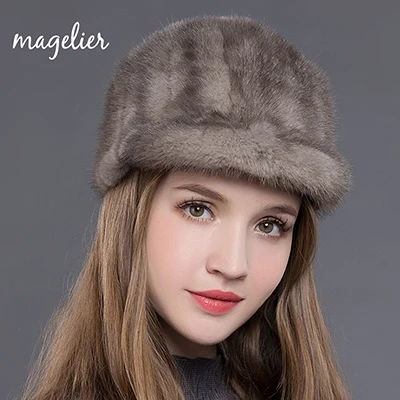 Magelier, шапки из натурального меха для женщин, зимние, теплые, белые, Роскошные, натуральный мех норки, Остроконечные шапки, модный бренд, козырьки, Новое поступление MZ001 - Цвет: Серый