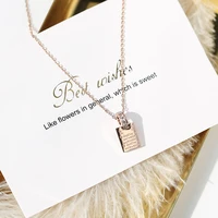 yun ruo 2018 new arrival rose gold color square letters crystal pendant necklace fashion titanium steel woman jewelry never fade