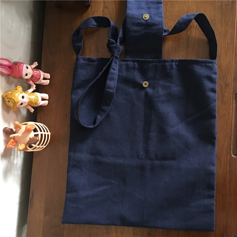

YILENavy Blue Cotton Linen Shopping Tote Cross Body Messenger Bag Flap Magnetic Snap 619-8