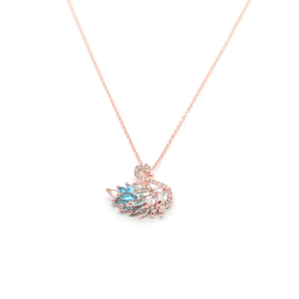 rose gold blue Yun ruo кубический цирконий камень с покрытием кулон в виде лебедя Цепочки и ожерелья Роза цвета: золотистый, серебристый Цвет Модные украшения подарок на день рождения Женская Прямая - Окраска металла: rose gold blue