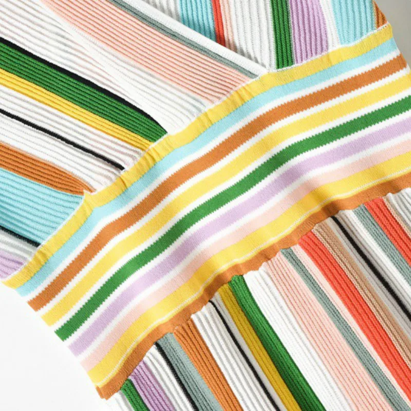 Летний корейский офисный Женский вязаный свитер Полосатое Платье женское