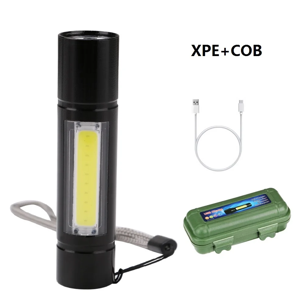 XPE COB 3 режима COB Мощный светодиодный фонарь Водонепроницаемый карманный фонарик usb зарядка рабочий свет для аварийного освещения встроенный аккумулятор - Испускаемый цвет: XPE COB