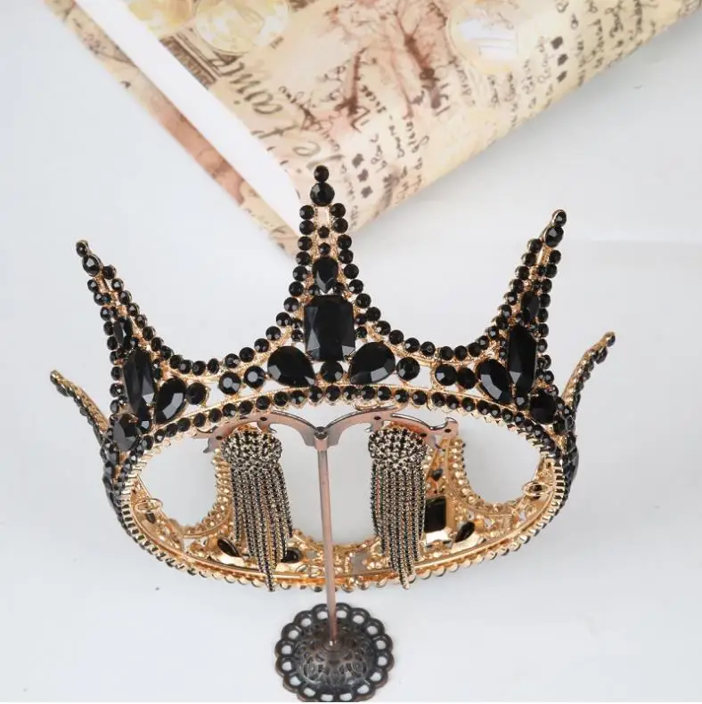 Новое поступление барочная черная круглая корона свадебные украшения серьги