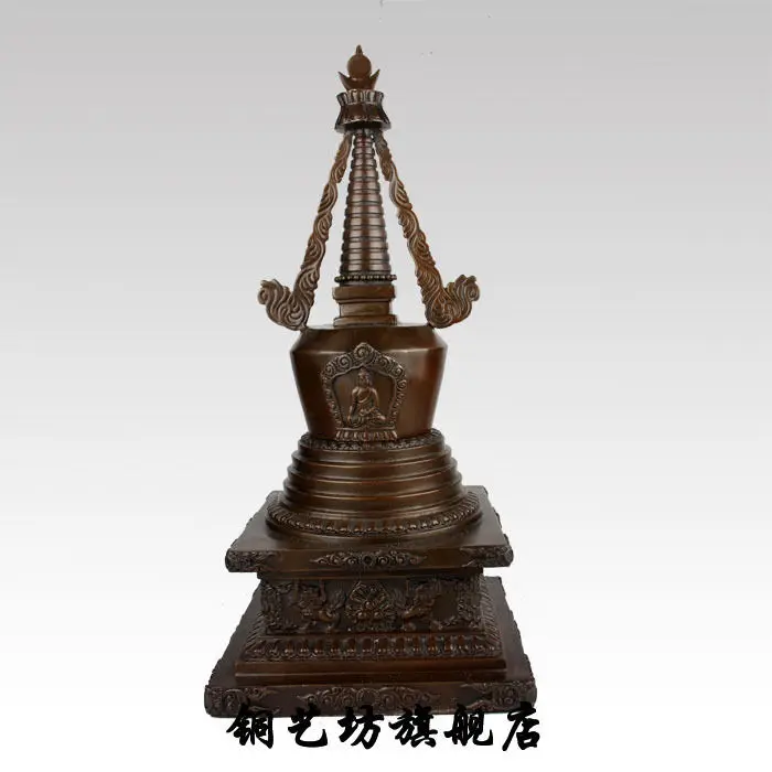 18&quot China Bronze Tibet Dagoba Pagoda Buddhism Tower Carving Shakyamuni Statue | Statues &amp Sculptures