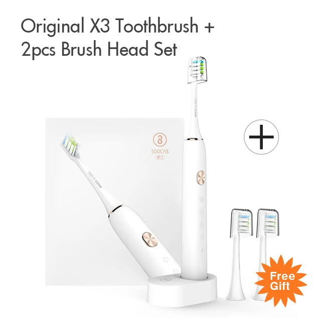 white add brush head Soocas X3 Sonic Electric Toothbrush Soocare X3 Ultrasonic Automatic Tooth Brush Adult Waterproof USB Rechargeable for youpin - Color: white add brush head