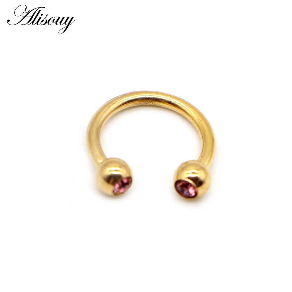 Pink Alisouy 1 шт. Золото Цвет Нержавеющая сталь 16 г подковы штанга хрустальное кольцо для носа ниппель Tragus Helix пирсинг тела ювелирные изделия - Окраска металла: Pink