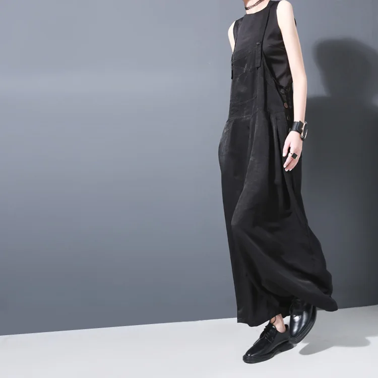 Женский комбинезон с широкими штанинами Cakucool однотонный черный повседневный