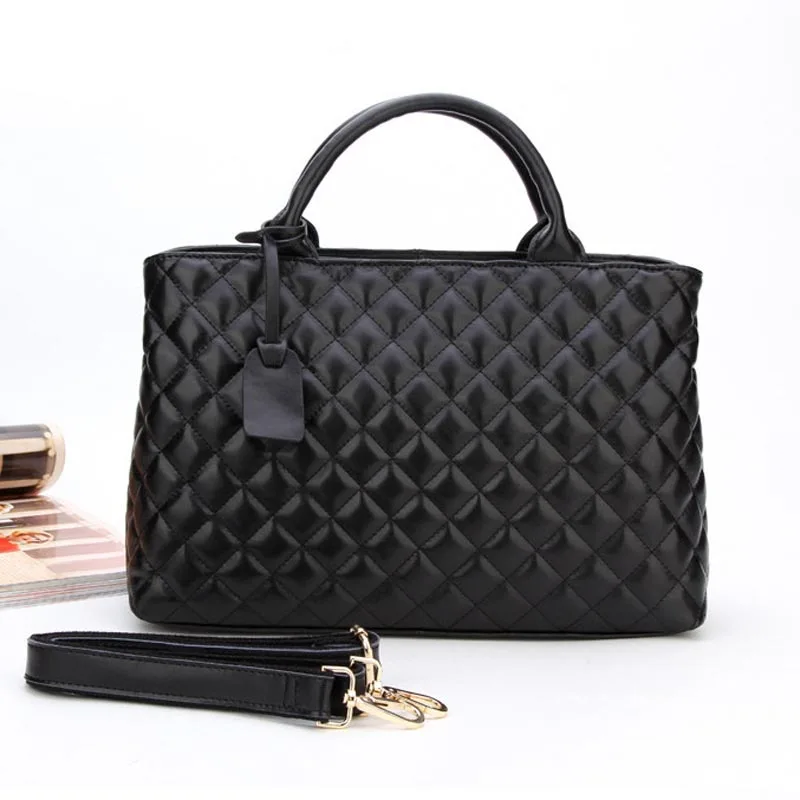 Корейская клетчатая женская сумка-тоут модная сумка из натуральной кожи новая и