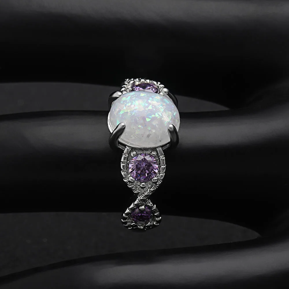 UFOORO Luxury Purple Crystal White Opal Promise Ring Female Gold Filled Women Custom Jewelry For Engagement Wedding | Украшения и