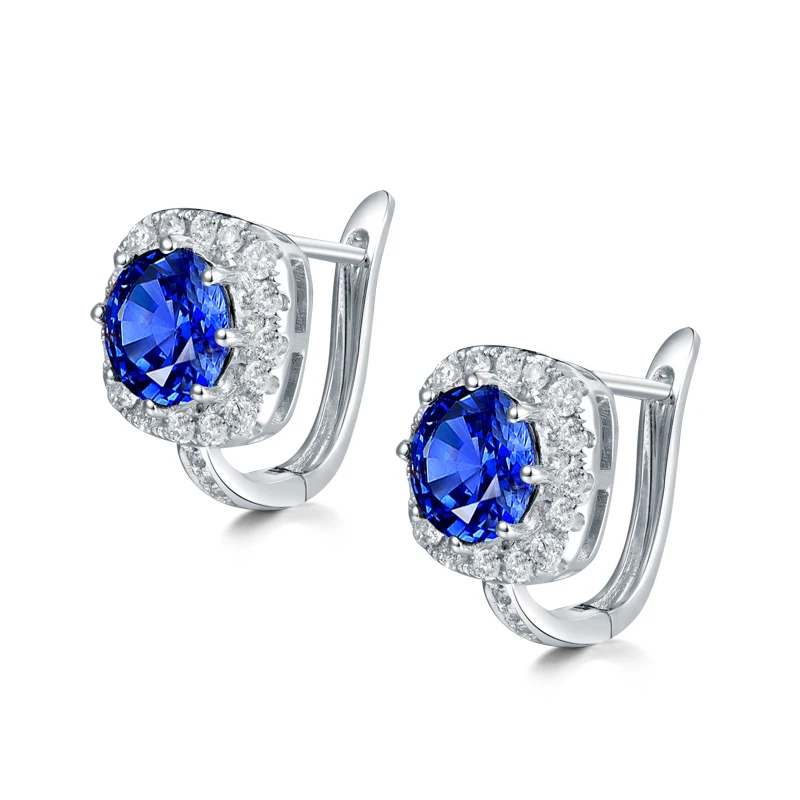 Женские серьги гвоздики с сапфиром LOVERJEWELRY 14 карат белое золото настоящий синий