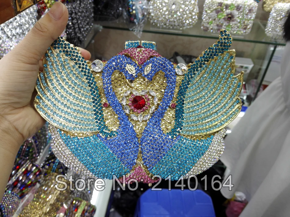 Золотая вечерняя сумочка с кристаллами Женский кошелек в виде лебедя вечерние