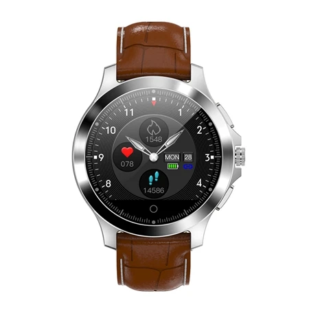 Brown Leather Strap W8 ЭКГ+ PPG фитнес-Браслет Смарт-часы кровяное давление монитор сердечного ритма шагомер IP67 Водонепроницаемый Бизнес смарт-браслет для мужчин - Цвет: Brown Leather Strap