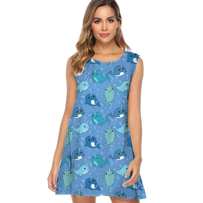 

Neon blue and green 2019 New Style Summer Dress Sleeveless Print Casual Women mini Dress Women Short Beach Dresses