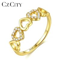 czcity new gold plated 925 sterling silver cute heart love finger rings for female tiny cz stone trendy wedding ring bijoux gift