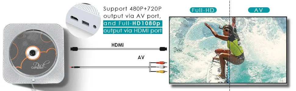 Kustron dvd-плеер с HDMI 1080P выходом для ТВ воспроизводит DVD& CD, Pull Switch с пультом дистанционного управления, Bluetooth, fm-радио и т. Д