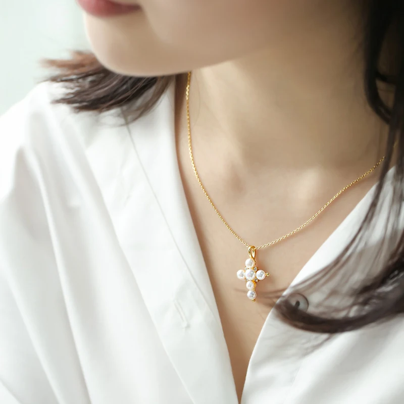 DMPFP308 3 5 мм жемчужная подвеска ожерелье Настоящее 925 пробы серебряный крест для