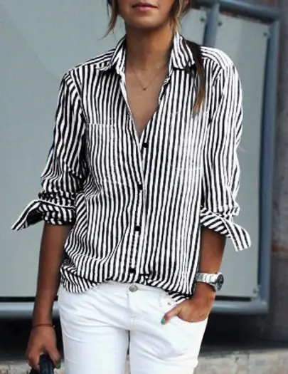 European Style 2019 New Arrival Women Fashion Striped Plus Size Shirt Female Brand Casual Long Sleeves Chiffon Blouse 5XL |