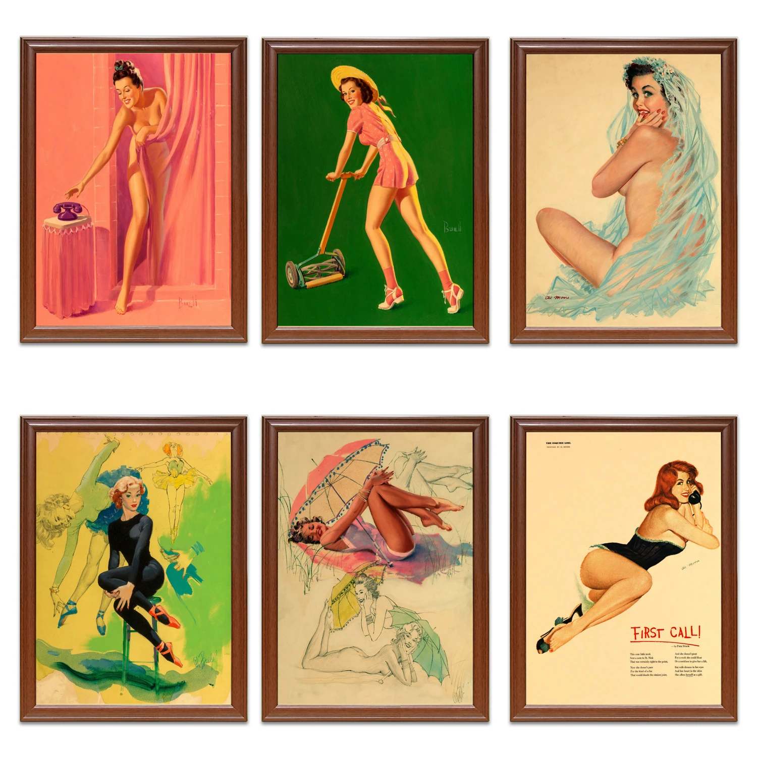 Vintage Al Buell 1950's Pin Up Girls Pop Art Kraft Posters Classic Canvas Paintings Wall Stickers Home Decor Gift | Дом и сад