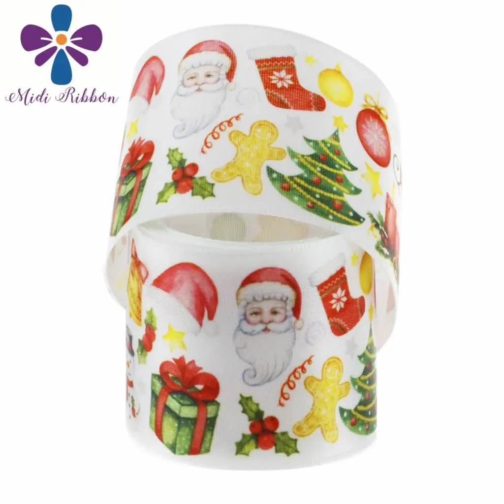 9 мм-75 мм Рождественская серия Снежинка Санта-Клаус печатная атласная лента для