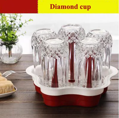 diamond red Drixon Бессвинцовая Модная Бытовая стеклянная кружка для пива набор 6 с держателем чайная чашка персонализированные чашки для напитков чашки для воды беспластовый бар набор - Цвет: diamond red