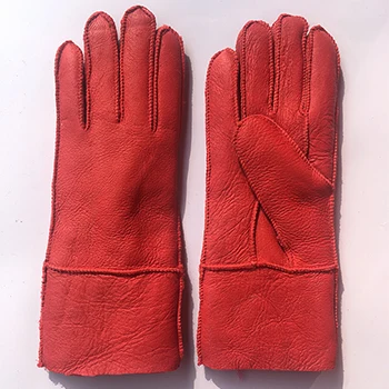 Red leather Зимние женские перчатки из овчины, теплые перчатки, натуральная овчина, кашемир, мех, теплые перчатки для женщин, полный палец, натуральная кожа, G39 - Цвет: Red leather