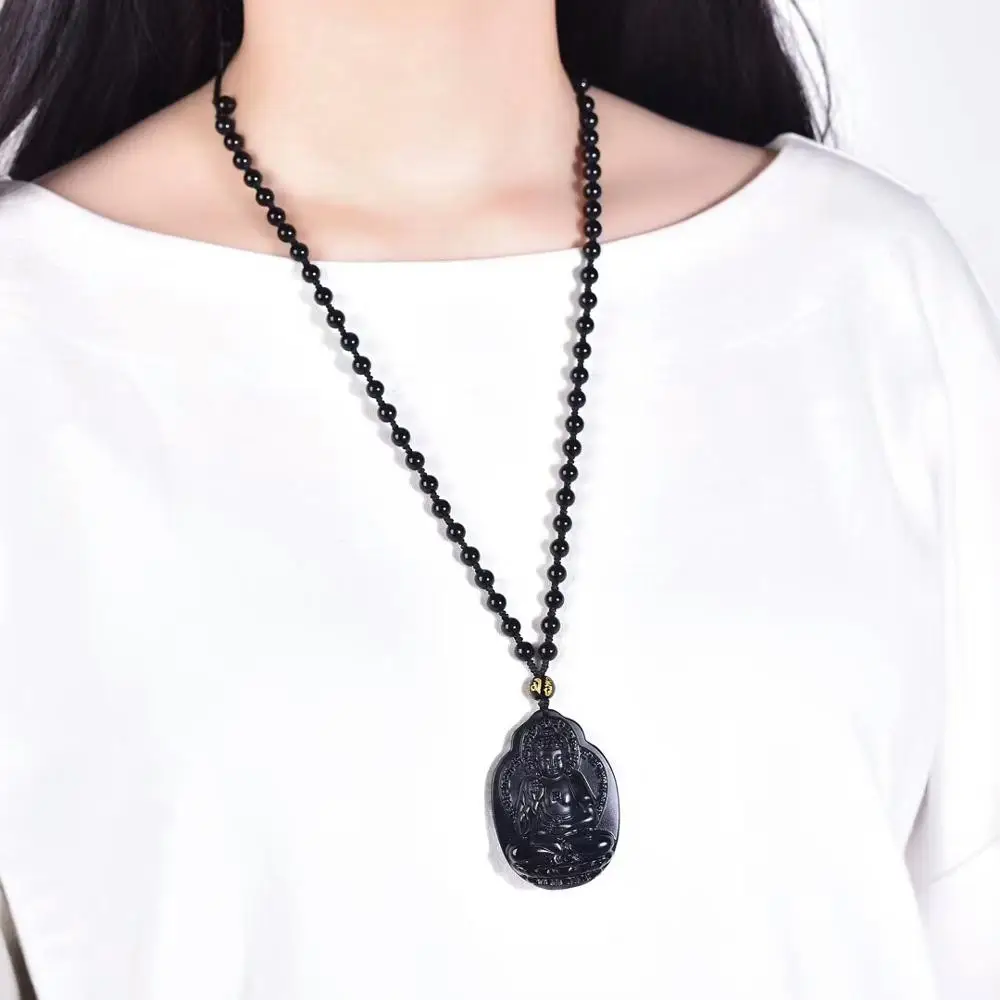

Obsidian Buddha Necklace Pendant Patron Saint of Dog and Pig Jade Pendant Lucky Amulet Jewelry Jade Jewelry