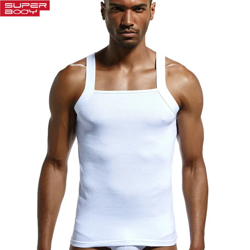 

Superbody Men's Cotton Solid Undershirt Men Slim High-elastic Tanks Sleeveless Fitness Vest Tight Undershirts Mens Singlet