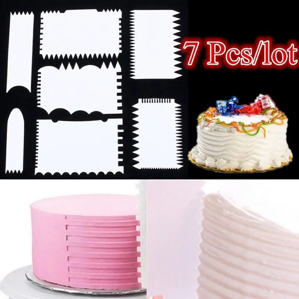 7PCS торт украшения инструменты ГРЕБЕНКА для глазури скребок текстуры Fondant (сахарная) мусс крема шпатель край