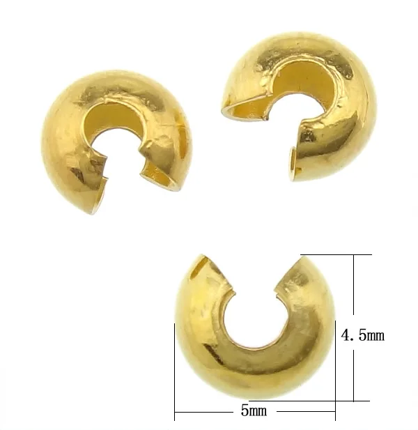 

Free Shipping Wholesale 200PCS Crimp Beads 5mm Gold Plated Conceal Crimp Knot cover Beads Tube End Crimp Bead Cover