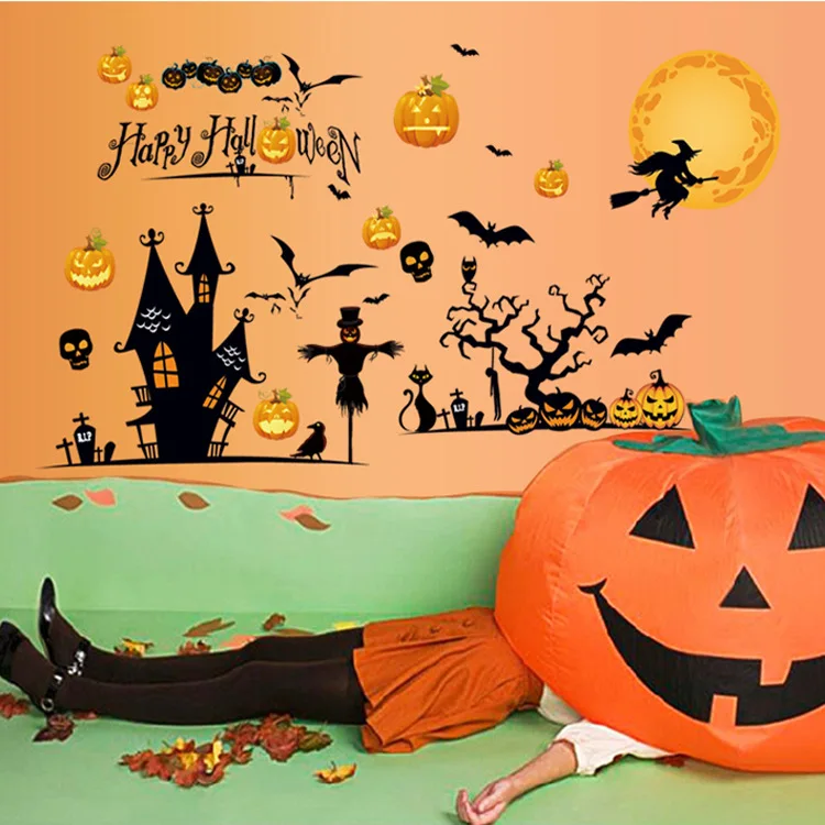 

Removable Bar Shop Halloween Decorative Creative Black Wall Stickers Children Bedroom Waterproof Mural Wall Art Home Decor