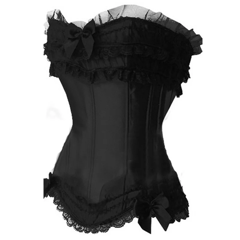 Классический корсет Overbust в стиле бурлеск Топ кружевной отделкой и атласная