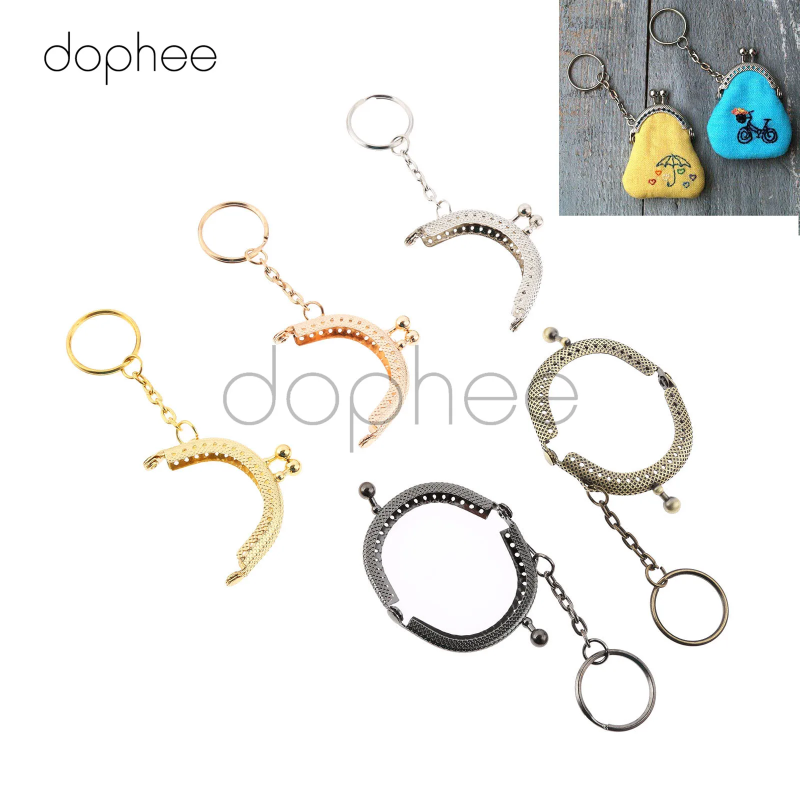

dophee 5pcs 5cm Arch Coin Purse Bag Stylish Metal Frame Kiss Clasp Lock 5 Colors with Key Chain For Purse Lady Handbag