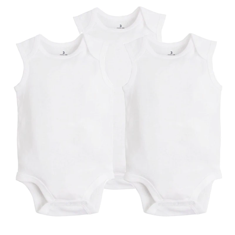 White sleeveless 3 шт./партия боди для малышей; сезон весна-лето; Одежда для маленьких девочек; комплект одежды для новорожденных; пижама из хлопка для маленьких мальчиков и девочек - Цвет: White sleeveless