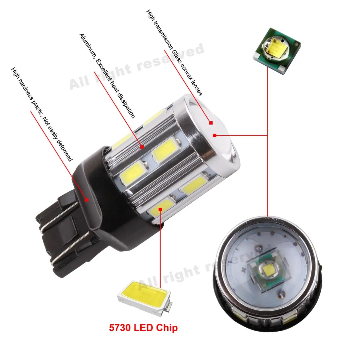 T20 LED W21/5W 7443 светодиодный Белый 12SMD 5730 чип детской лампы заднего хода DRL 12V Авто