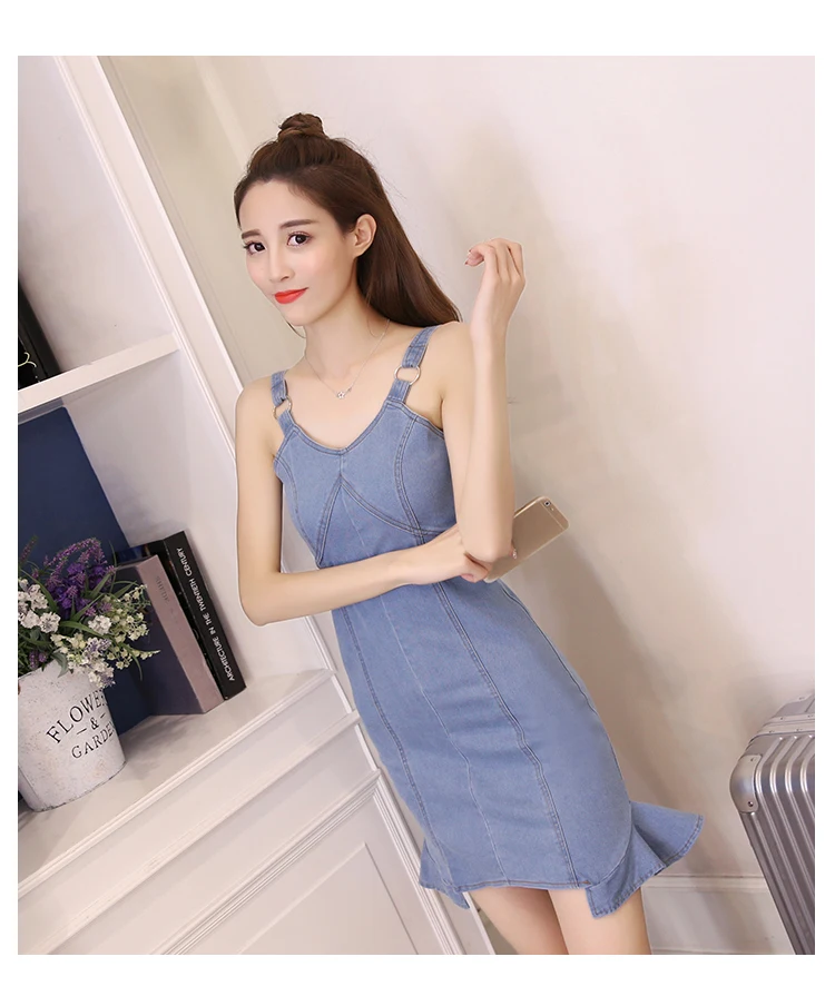 Новинка 2019 г. летняя мода элегантный платье из джинсовой ткани горячая