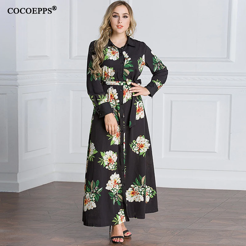 Женское платье рубашка с цветочным принтом большого размера|sleeve maxi dress|plus size dressmaxi