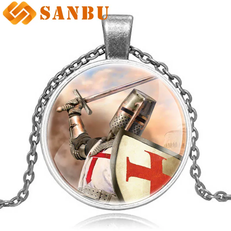 Новый модный рыцарь Templar Крест из стекла кабошон крест кулон ожерелье Винтаж