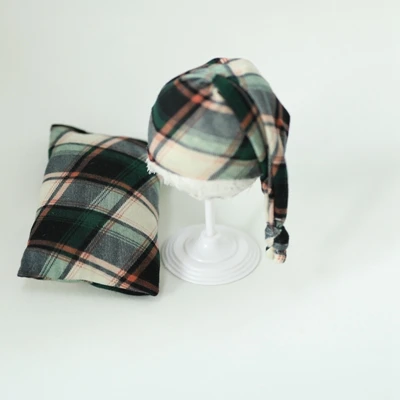 1hat 1pillow Новорожденные фотографии реквизит детские клетчатые палантины шапки и подушки милый мягкий набор Fotografia аксессуары Студия съемки реквизит для фотографий - Цвет: 1hat 1pillow