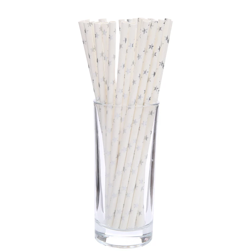 Silver Star 25pcs 10 шт./лот, Золотая фольга, звезда, одноразовые столовые приборы, бумажные тарелки для вечеринки чашки, ребенок, душ, бумага для питья соломинки, свадебные принадлежности - Цвет: Silver Star 25pcs