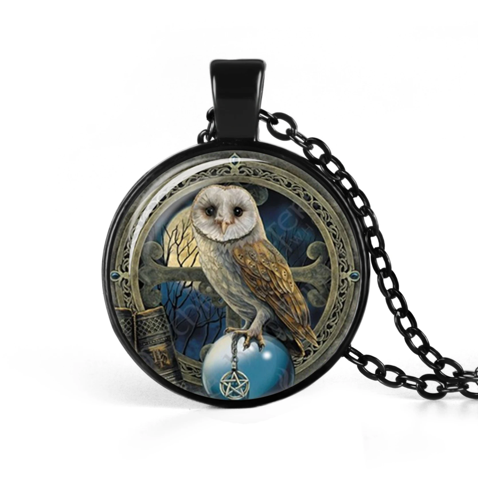 Сова стеклянный кабошон кулон ожерелье стеклянная цепочка с куполом Женская
