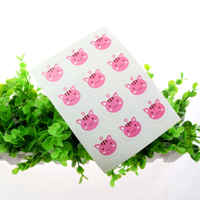 Hand made Cute cat Pink Seals Sticker DIY Scrapbooking Kraft Paper Labels Envelopes packaging Label For Cake Box Wrapping Baking | Дом и сад