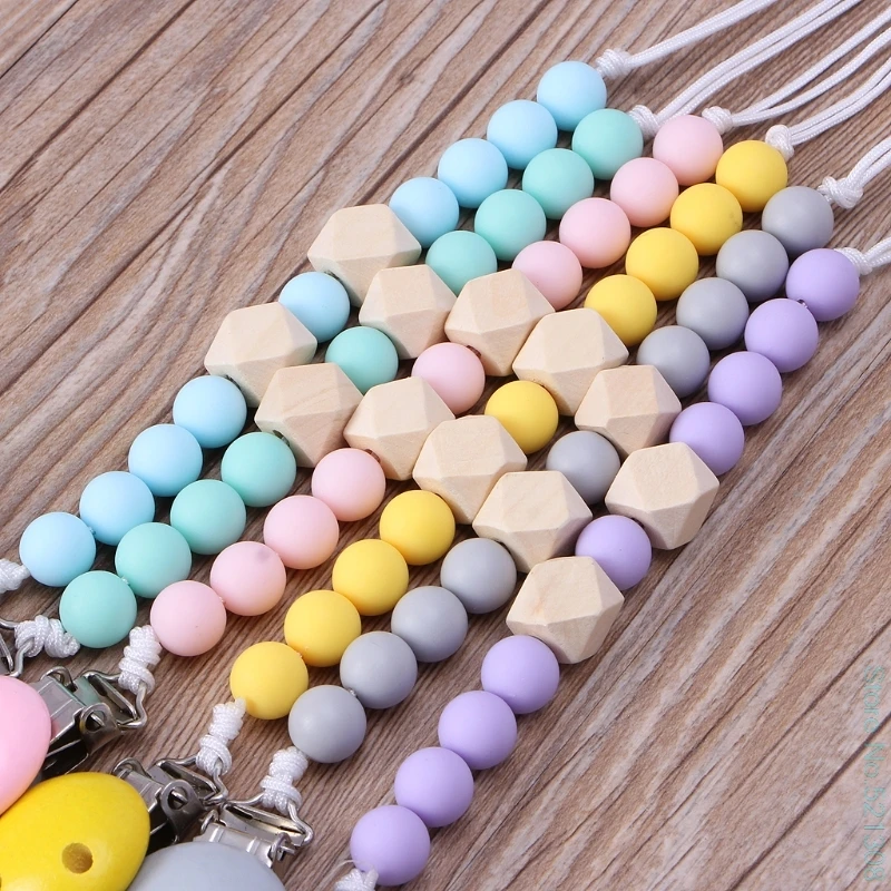 

2020 New Baby Infant Toddler Dummy Pacifier Wooden Soother Nipple Clip Chain Holder Strap