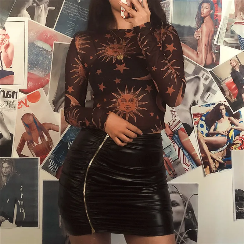 InstaHot Женская толстовка с принтом прозрачные женские футболки длинными рукавами