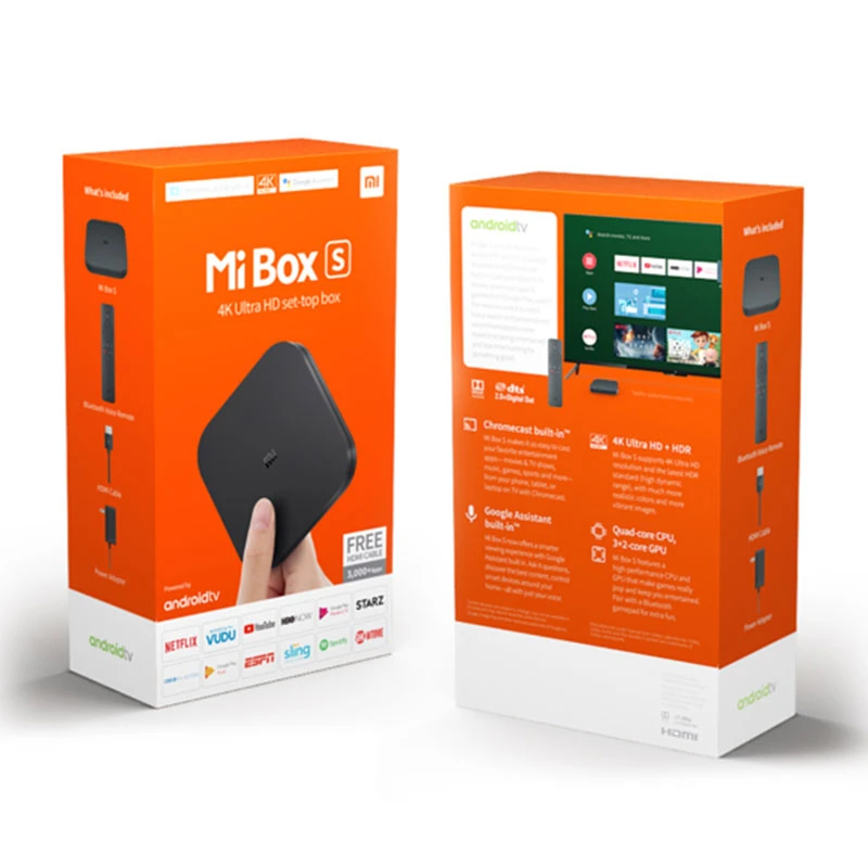 ТВ-приставка Xiaomi Mi Box S 4K Wi-Fi BT4.2 Android 8 1 четырехъядерный процессор 64 бит Mali-450 1000