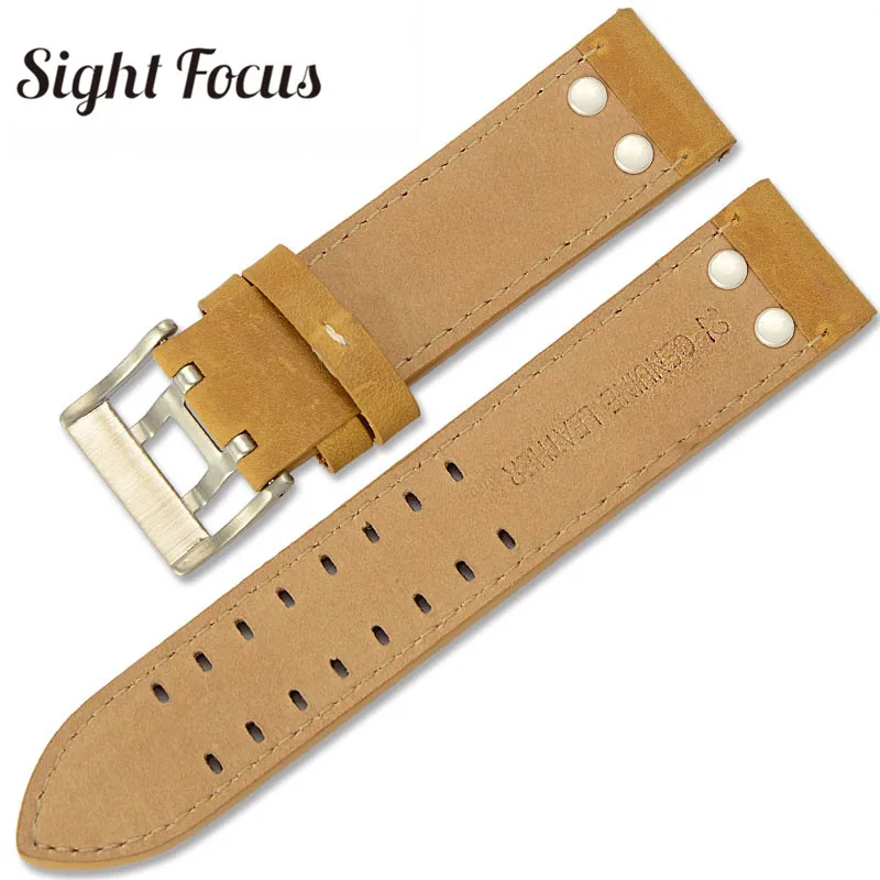 22mm Crazy Horse Leather Straps for Hamilton Zenith Seiko Omega Watch Band Rivet Military Pilot Khaki Field Aviation Watch Belts