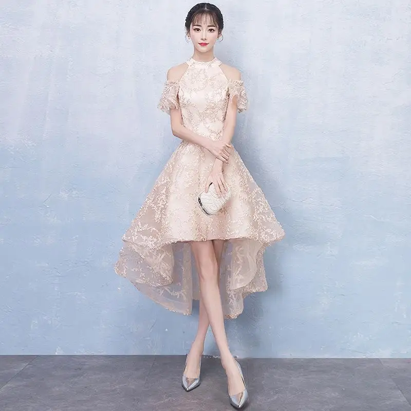 Champagne Off Shoulder Women Cheongsam Sexy Lace Hollow Out Qipao Floor Length Mesh Dresses Chinese Ladies Prom Dress Gowns - Цвет: Style 13