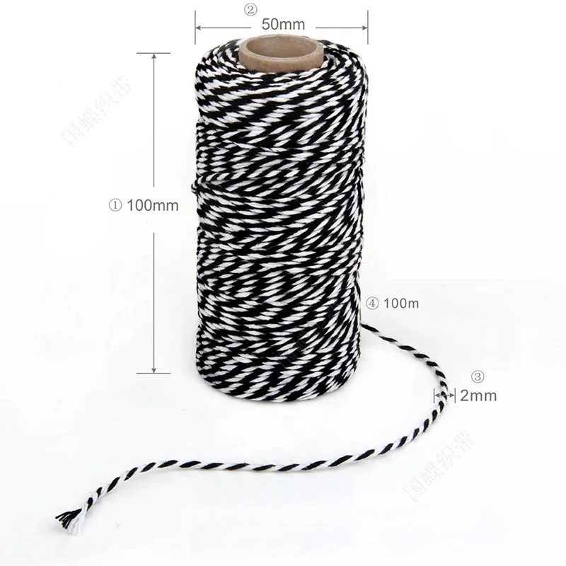 Высокое качество 1 рулон разные цвета 100 метров 2 мм хлопковый плетеный шнур