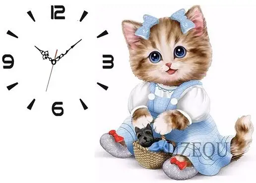 Clock painting 5 5D DIY Алмазная картина мультфильм Животные Кошки полная круглая/квадратная Алмазная вышивка настенные часы сова, крест Рукоделие украшение - Цвет: Clock painting 5