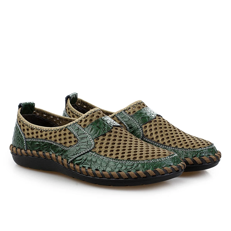 2020 Summer Breathable Mesh Shoes Mens Casual Genuine Leather Slip On Brand Fashion Man Comfortable Loafers | Обувь